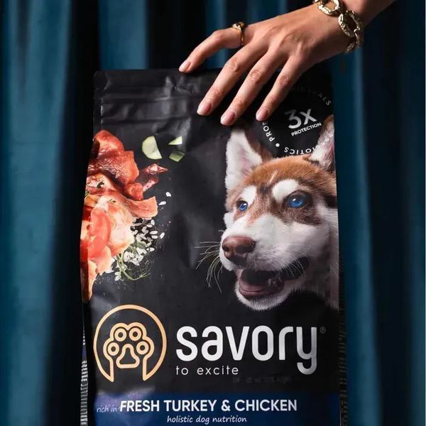 Cухий корм для цуценят Savory Junior Large Breed 12 кг - індичка та курка 30204 фото