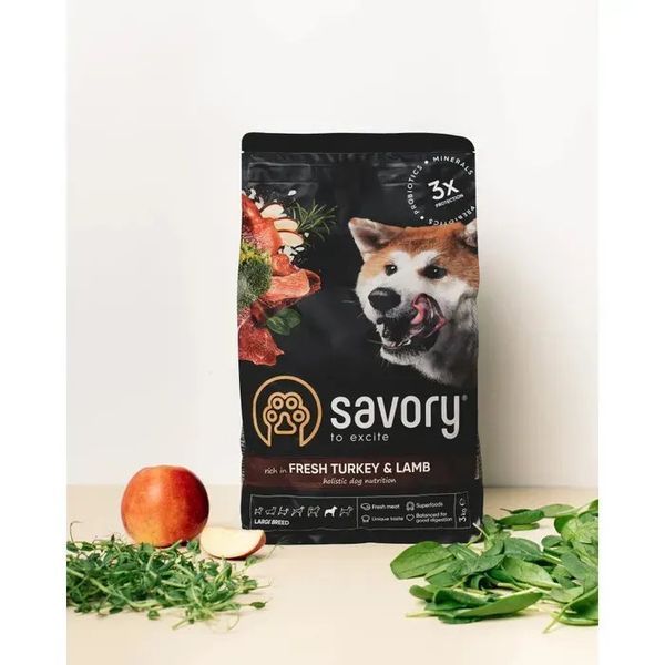 Cухий корм для собак Savory Large Breeds Fresh 12 кг - індичка та ягня 30235 фото