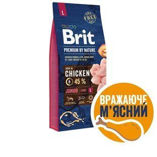 Сухий корм для цуценят великих порід з куркою Brit Premium Junior L 15 кг 170823/6420 фото