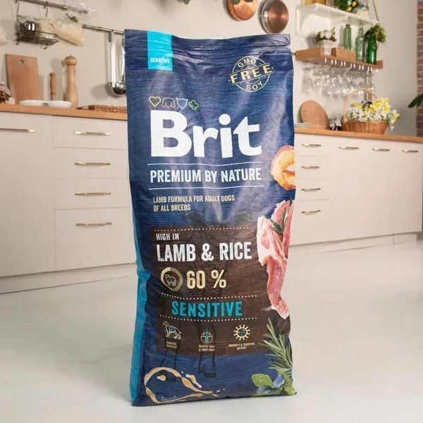 Корм сухий Brit Premium Dog Sensitive Lamb для собак з чутливим травленням з ягням 15 кг 170843/6628 фото