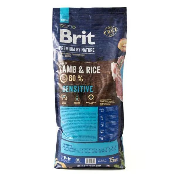 Корм сухий Brit Premium Dog Sensitive Lamb для собак з чутливим травленням з ягням 15 кг 170843/6628 фото