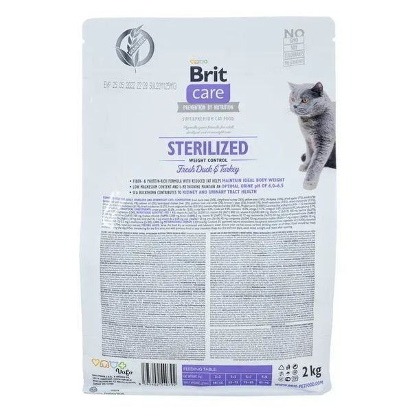 Сухий корм для котів Brit Care Cat Grain Free Sterilized Weight Control качка та індичка 2 кг 171295/0808 фото