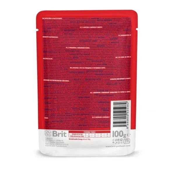 Корм вологий Brit Premium Cat Beef Stew and Peas pouch для котів з тушеною яловичиною та горошком 100 г 100270 /505982/24 фото