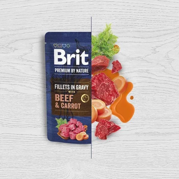 Корм вологий Brit Premium Fillets in Gravy Beef & Carrot для собак малих порід філе в соусі яловичина і морква 85 г 101242 фото