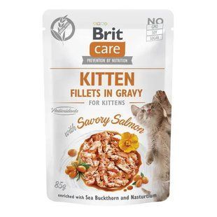Корм вологий Brit Care Fillets in Gravy Savory Salmon Kitten д/кошенят філе в соусі з лососем 85 г 101046/12 фото