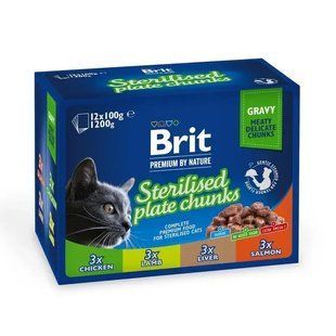 Корм вологий Brit Premium Sterilised Plate д/стерилізованих котів Тарілка д/стерилізованих 12 шт х 100 г 111834 фото
