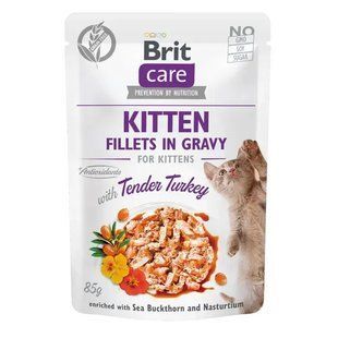 Корм вологий Brit Care Fillets in Gravy Tender Turkey Kitten д/кошенят філе в соусі з індичкою 85 г 101052/12 фото